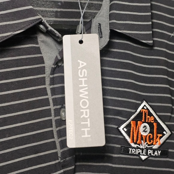 Ashworth Mens EZ-Tec2 Black & Gray Stripe Golf Polo Triple Play Logo, Size L - Picture 4 of 7